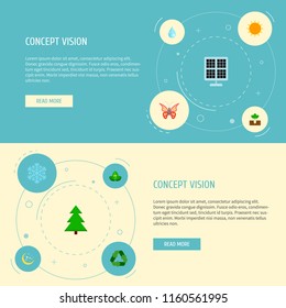 Set of nature icons flat style symbols with snowflake, recycle, spruce and other icons for your web mobile app logo design.