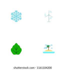 Set of nature icons flat style symbols with island, snowflake, energy windmill icons for your web mobile app logo design.