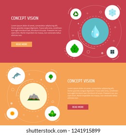 Set of nature icons flat style symbols with leaf, green power, drop and other icons for your web mobile app logo design.