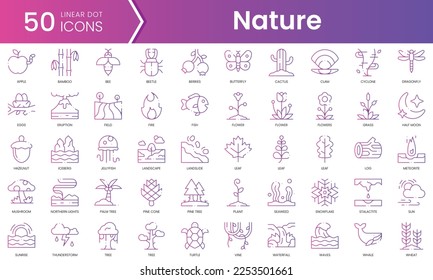 Set of nature icons. Gradient style icon bundle. Vector Illustration