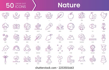 Set of nature icons. Gradient style icon bundle. Vector Illustration