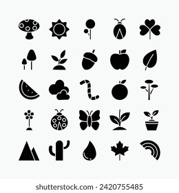 Set of nature icons. Green ecology environment organic collection symbol. Vector illustration.