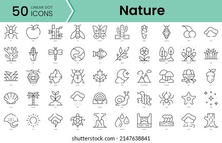 Set of nature icons. Line art style icons bundle. vector illustration