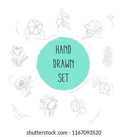 Set of nature icons line style symbols with tulip, hyacinth, aster and other icons for your web mobile app logo design.