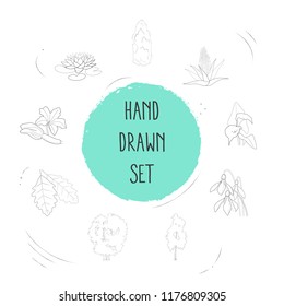 Set of nature icons line style symbols with thuja, snowdrop, alder and other icons for your web mobile app logo design.