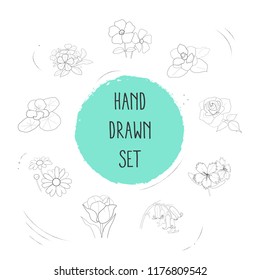 Set of nature icons line style symbols with magnolia, nasturtium, plumbago and other icons for your web mobile app logo design.