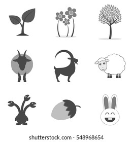 Set of nature icons and symbols in trendy flat style isolated on white background. Vector illustration elements for your web site design, logo, app, UI.