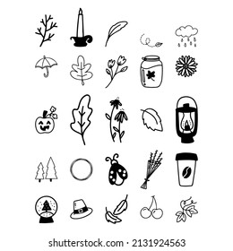 Set of nature icons, trees, objects. Simple vector. white background. Recommendations for the project !