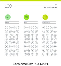 Set of nature icons for web and mobile. Icons for weather, nature and lifestyle.    