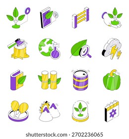 Conjunto de iconos isométricos de Naturaleza
