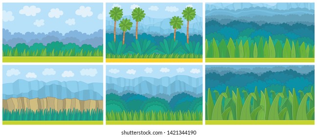 Set of Nature landscape background. Game graphic