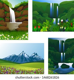 Set of nature landscape background scenes