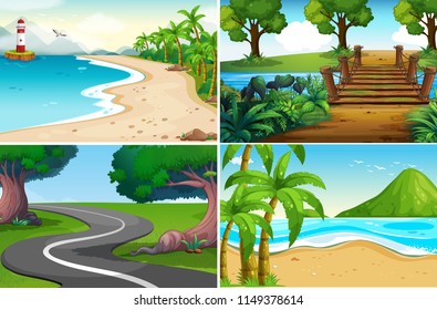 A set of nature landscape illustration