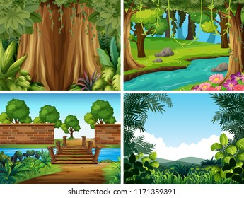 A set of nature landscape illustration