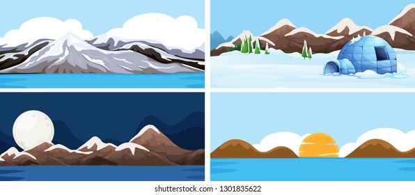 Set of nature landscape illustration