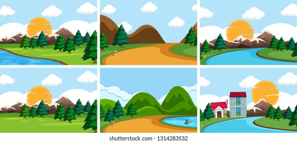 Set of nature landscape illustration