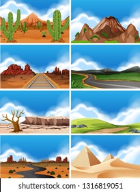 Set of nature landscape illustration