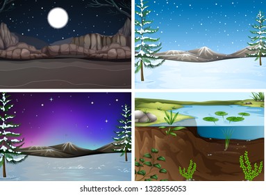 Conjunto de ilustraciones de paisajes naturales