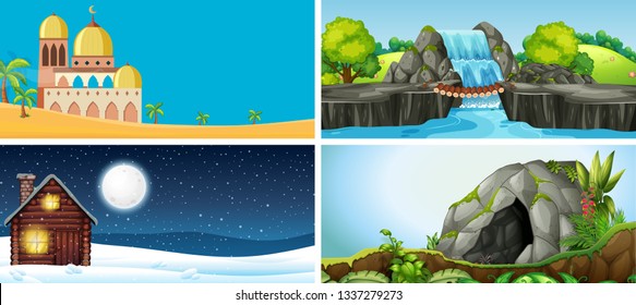 Set of nature landscape illustration