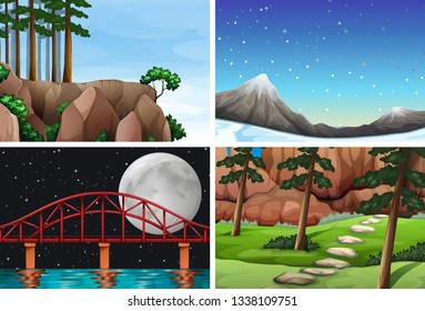 Set of nature landscape illustration