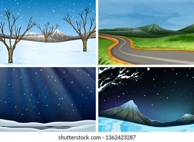 Set of nature landscape illustration