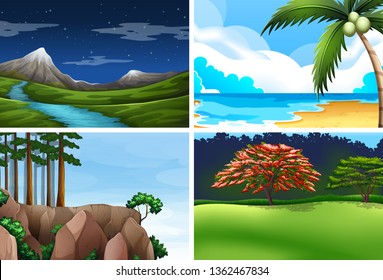 Set of nature landscape illustration