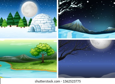 Set of nature landscape illustration