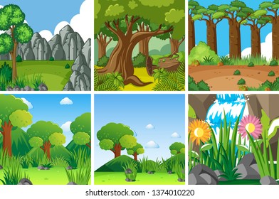 Set of nature landscape illustration