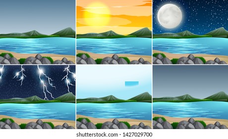 Set of nature landscape illustration