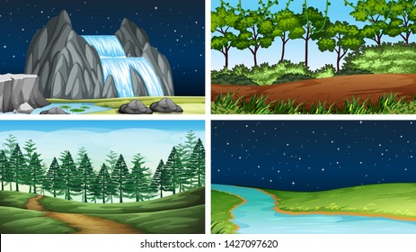 Conjunto de ilustraciones de paisajes naturales