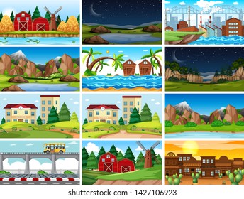 Conjunto de ilustraciones de paisajes naturales