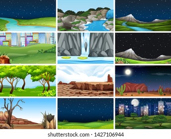 Set of nature landscape illustration