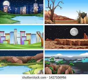 Conjunto de ilustraciones de paisajes naturales