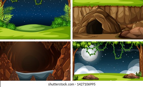 Set of nature landscape illustration