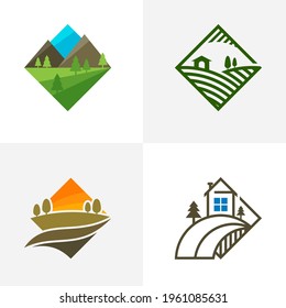 Set of Nature Landscape logo design vector illustration, Creative Nature Landscape logo design concept template, symbols icons