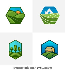 Set of Nature Landscape logo design vector illustration, Creative Nature Landscape logo design concept template, symbols icons