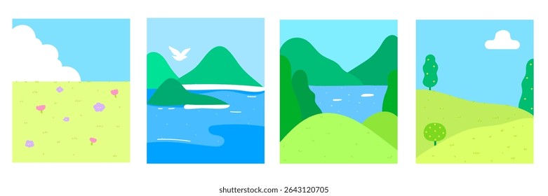 set of nature landscape posters and backgrounds