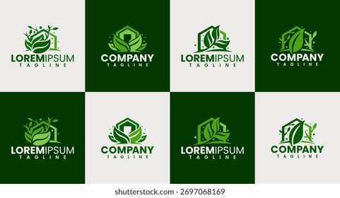 Set of nature leaf home building logo design