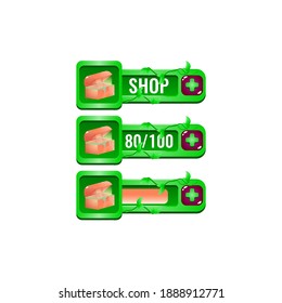 conjunto de hojas de la naturaleza juego ui tienda tesoro caja de pecho con panel numérico y barra adicional para elementos de activos gui ilustración vectorial