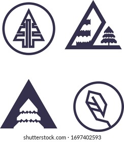 Set of nature logo. bundle of four tree and nature logo. isolated clip art.vector illustration.