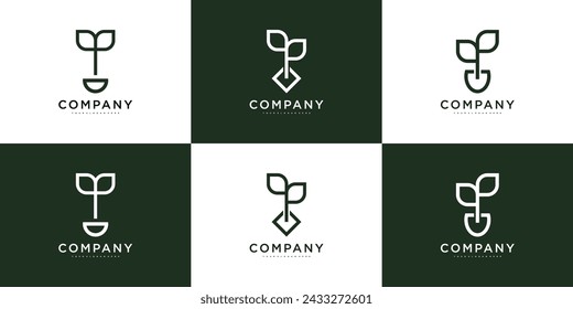 Set of nature logo with combination of leaves . Premium Vector