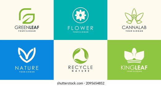 conjunto de plantillas de diseño de logotipo de naturaleza, hoja combinada.