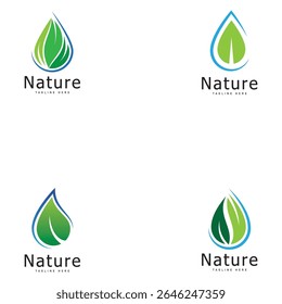 set of nature logo vector illustration  leaf water drop logo template icon