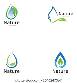 Conjunto de logotipo de la naturaleza Hoja de Ilustración vectorial Gota de agua Logotipo Icono de Plantilla