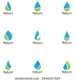 set of nature logo vector illustration  leaf water drop logo template icon