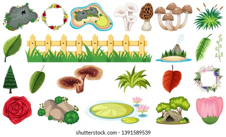 Ilustración de conjunto de objetos de naturaleza