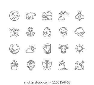 Set of Nature outline icons isolated on white background. Editable Stroke. 64x64 Pixel Perfect.