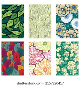 Set Of Nature pattern templates elegant classical hand drawn leaves flora design 