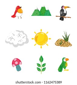 Set of nature pixelated icons