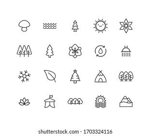 Conjunto de iconos de línea vectorial relacionados con la naturaleza. Paquete de símbolos lineales Premium. Ilustración vectorial aislada en un fondo blanco. Símbolos web para sitios web y aplicaciones móviles. Diseño moderno. 